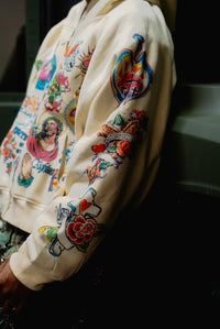 "Risen King" Cropped Zip Up (Cream)