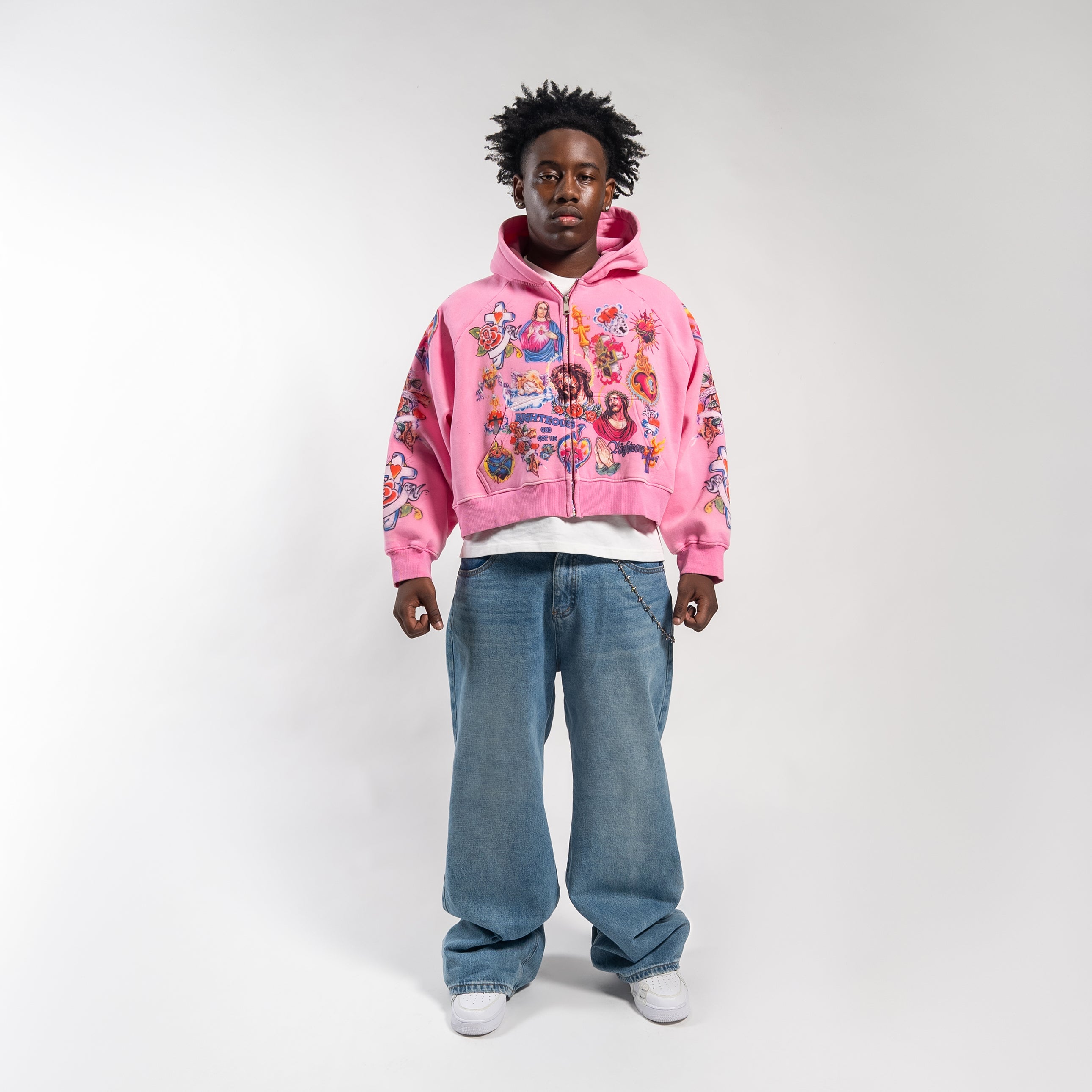 "Risen King" Cropped Zip Up (Pink)