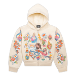 "Risen King" Cropped Zip Up (Cream)