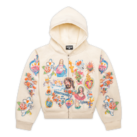 "Risen King" Cropped Zip Up (Cream)