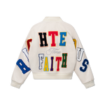 "Righteous Thru Faith" Varsity Jacket (Cream)