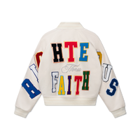 "Righteous Thru Faith" Varsity Jacket (Cream)