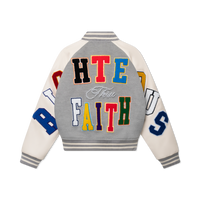 "Righteous Thru Faith" Varsity Jacket (Grey)