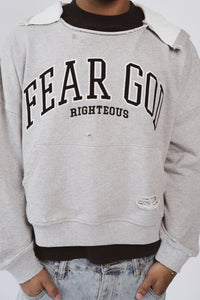 "Fear God" Distressed Cropped Hoodie