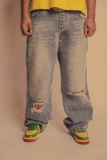 "Red Paisley" Distressed Denim