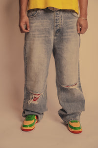 "Red Paisley" Distressed Denim