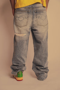 "Red Paisley" Distressed Denim