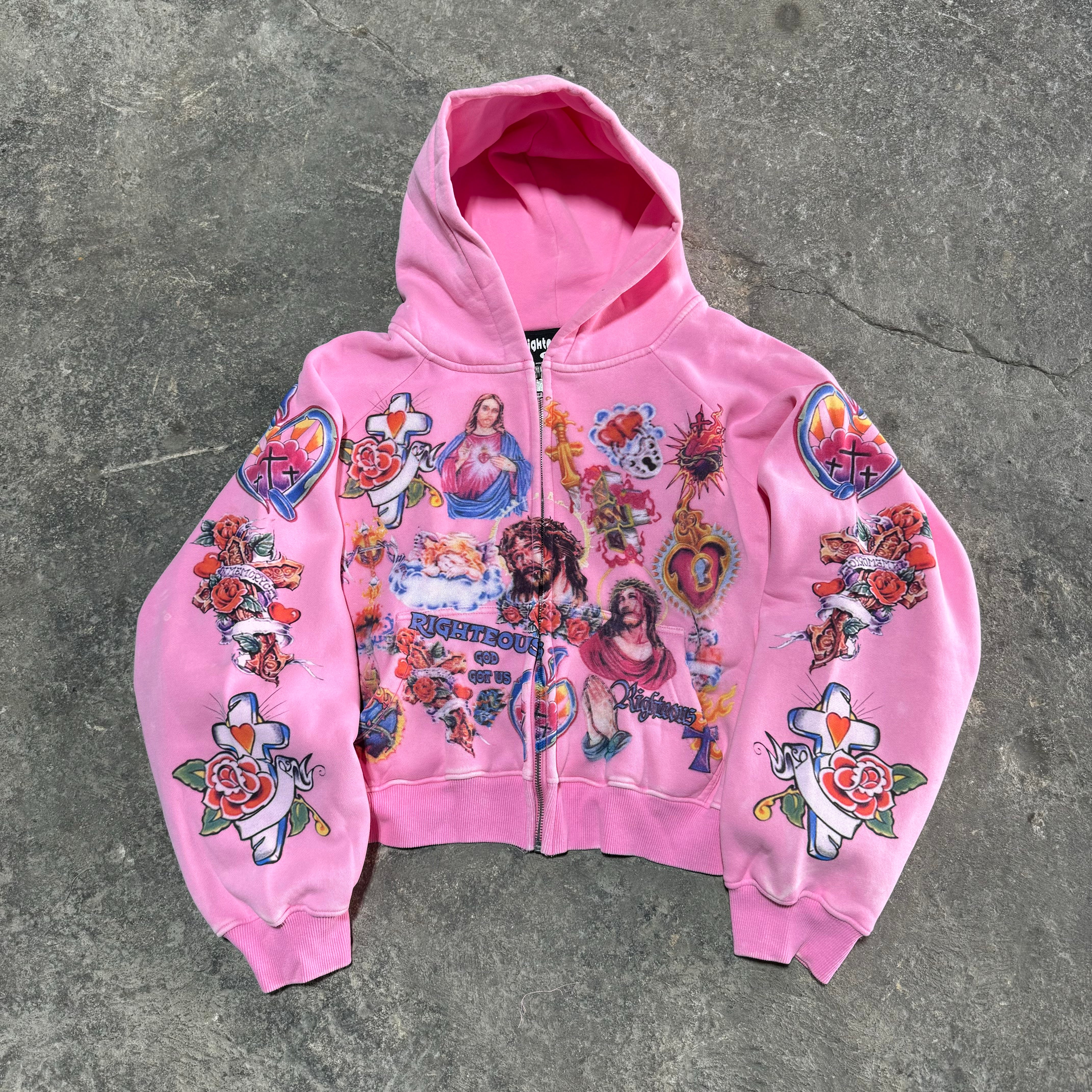 Risen King Cropped Zip Up (Pink)