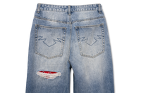"Red Paisley" Distressed Denim