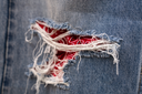 "Red Paisley" Distressed Denim