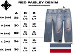"Red Paisley" Distressed Denim